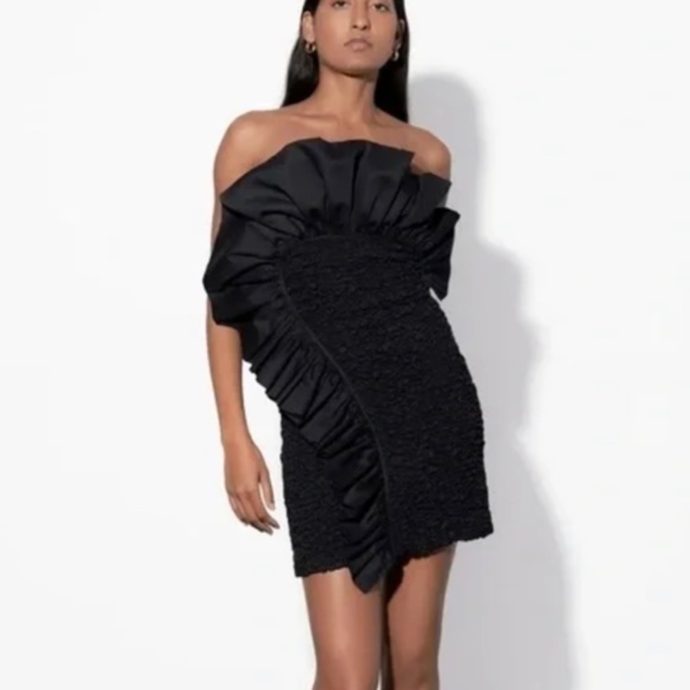 Mara Hoffman Alycia Popcorn Smocked Ruffle Strapless Mini Dress XL New